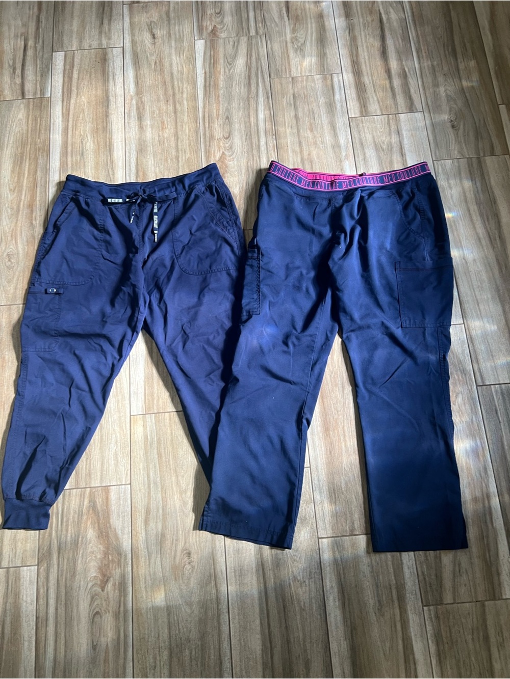 Med Couture Navy Cargo Scrub Pants with Pink Waistband Accent